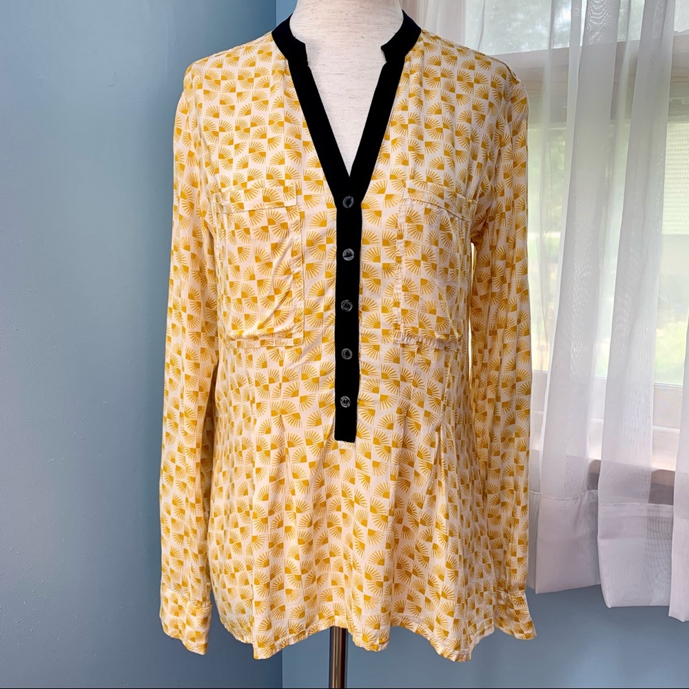 Anthropologie Vanessa Virginia Yellow Honore Fan Print Popover Top